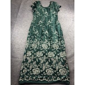 VTG C.W. Rose Dress Women 12 Painted Floral Velvet Maxi Dress Green Fairy Whimsy